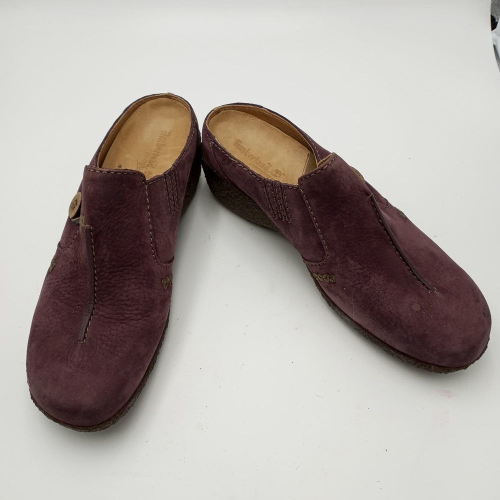 TIMBERLAND NIB womens 8.5 Overton druk red plum slip on clogs